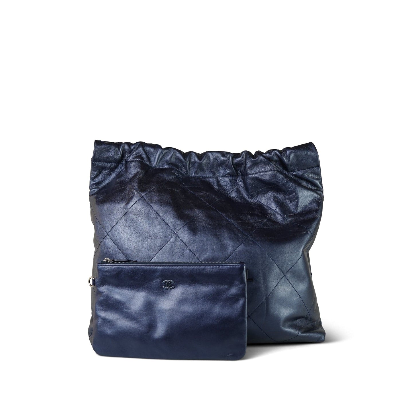 22A Metallic Navy Calfskin Quilted 22 Medium Hobo Bag