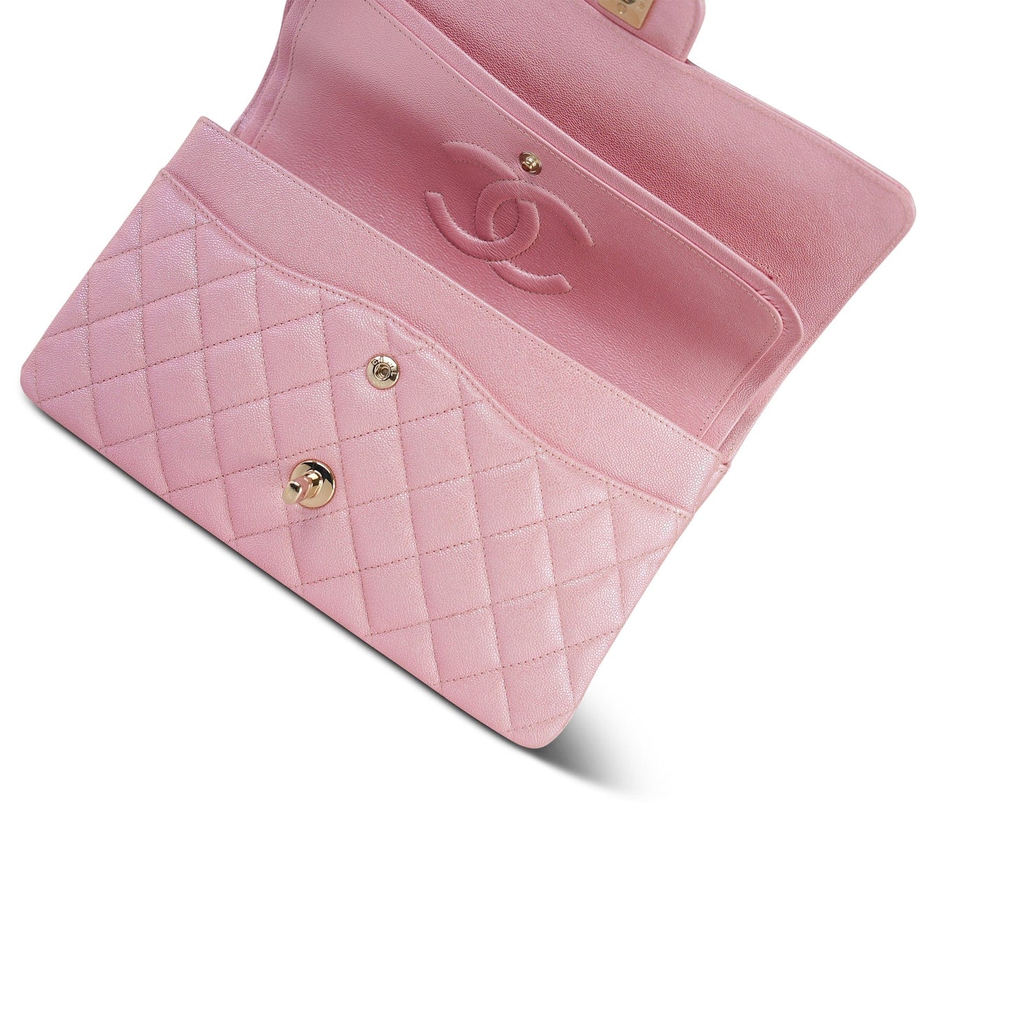 19S Iridescent Pink Caviar Quilted Medium Classic Flap Light Gold Hardware