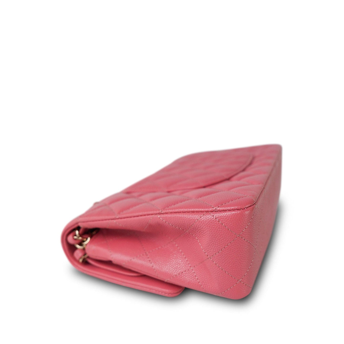 18S Pink Caviar Medium Quilted Classic Double Flap Light Gold Hardware
