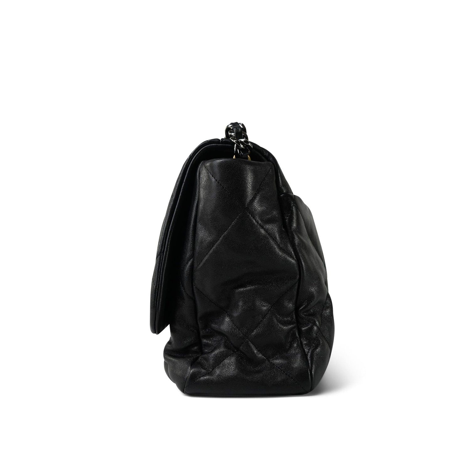 20S Black Goatskin Quilted Maxi 19 Flap Mixed Hardware