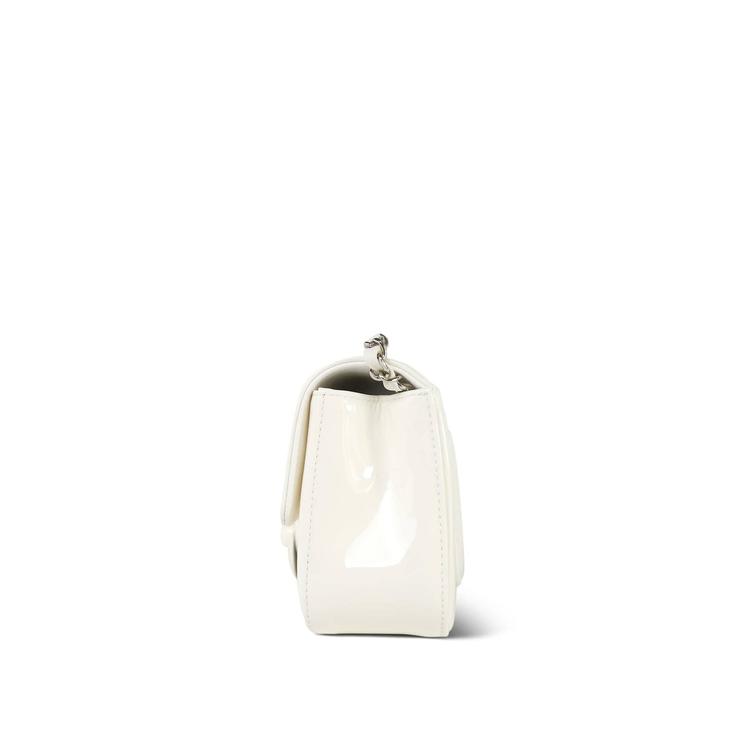 White Patent Camellia Single Flap Bag Silver Hardware