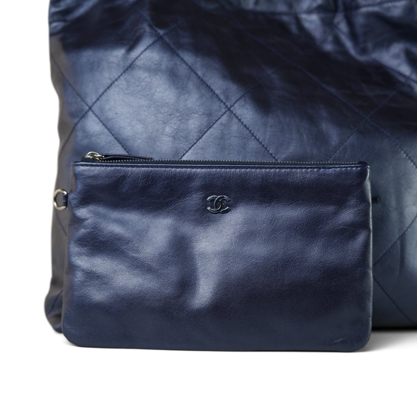 22A Metallic Navy Calfskin Quilted 22 Medium Hobo Bag