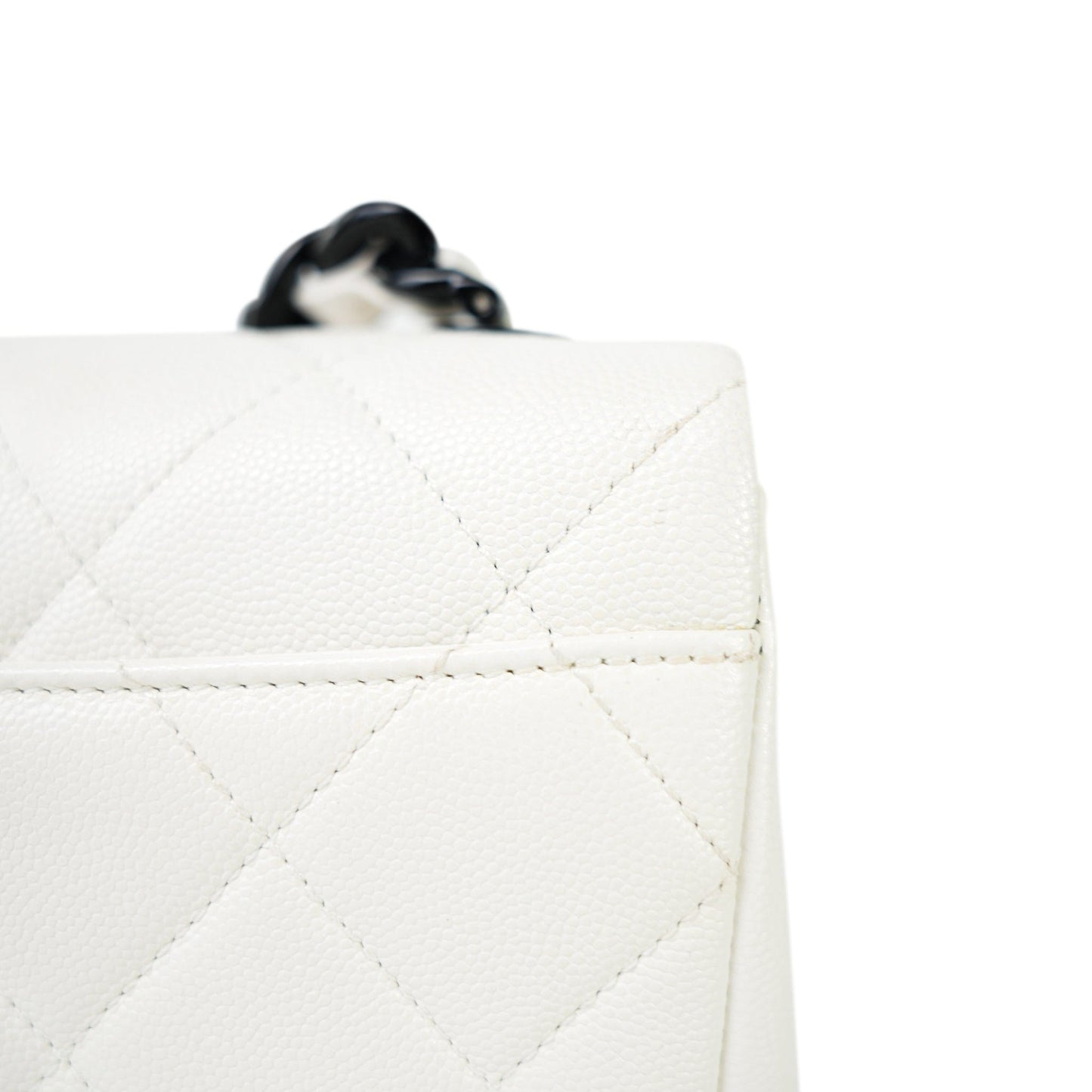 White Caviar Quilted My Everything Flap Black Hardware