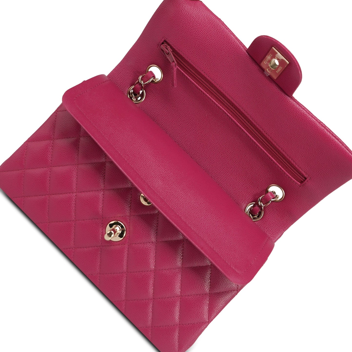 21A Dark Pink/Raspberry Caviar Quilted Classic Flap Small Light Gold Hardware