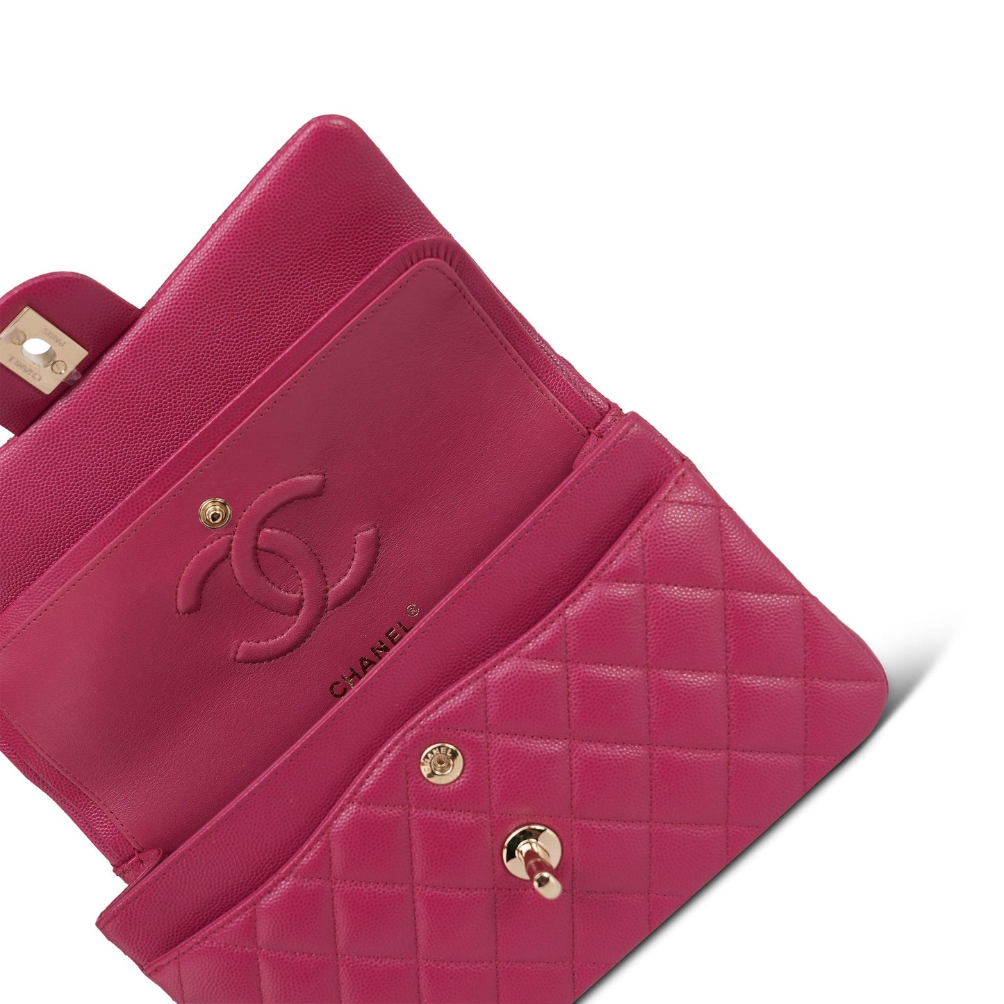 21A Dark Pink/Raspberry Caviar Quilted Classic Flap Small Light Gold Hardware