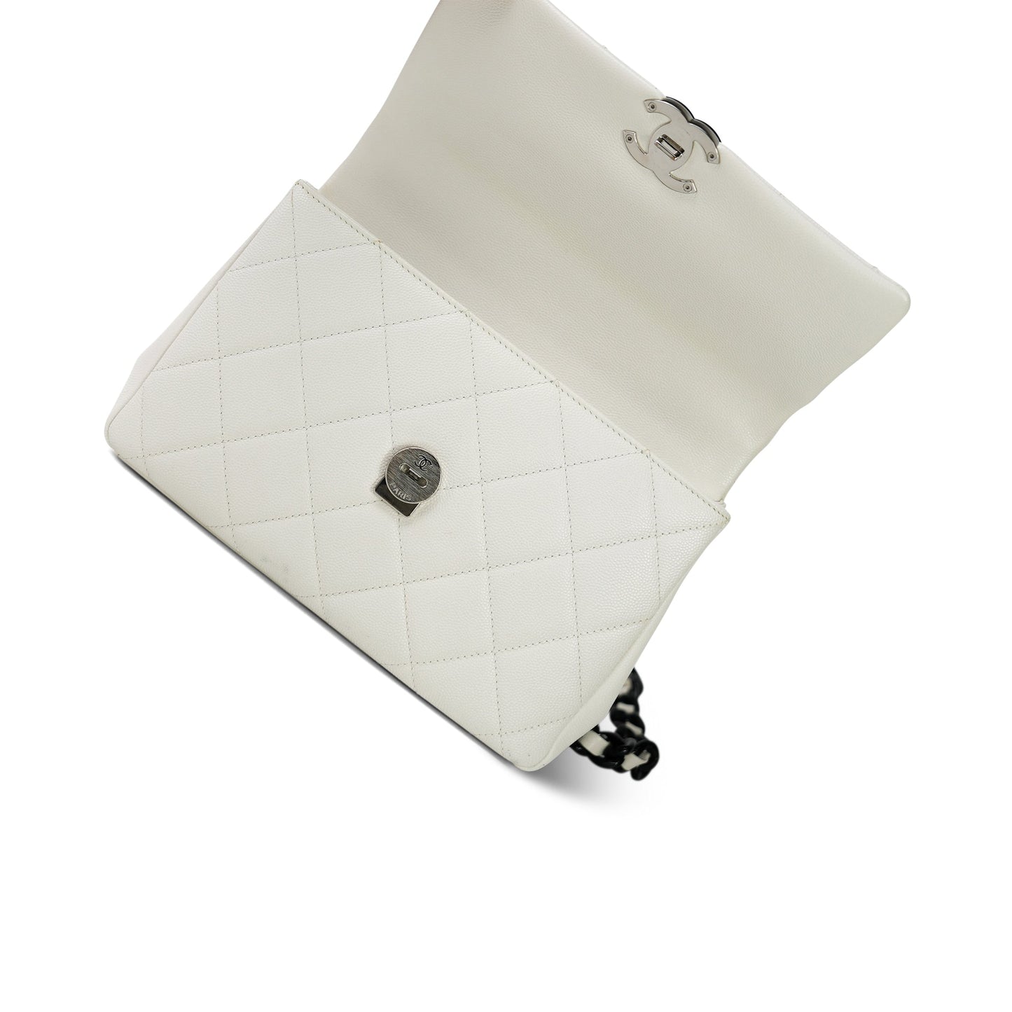 White Caviar Quilted My Everything Flap Black Hardware