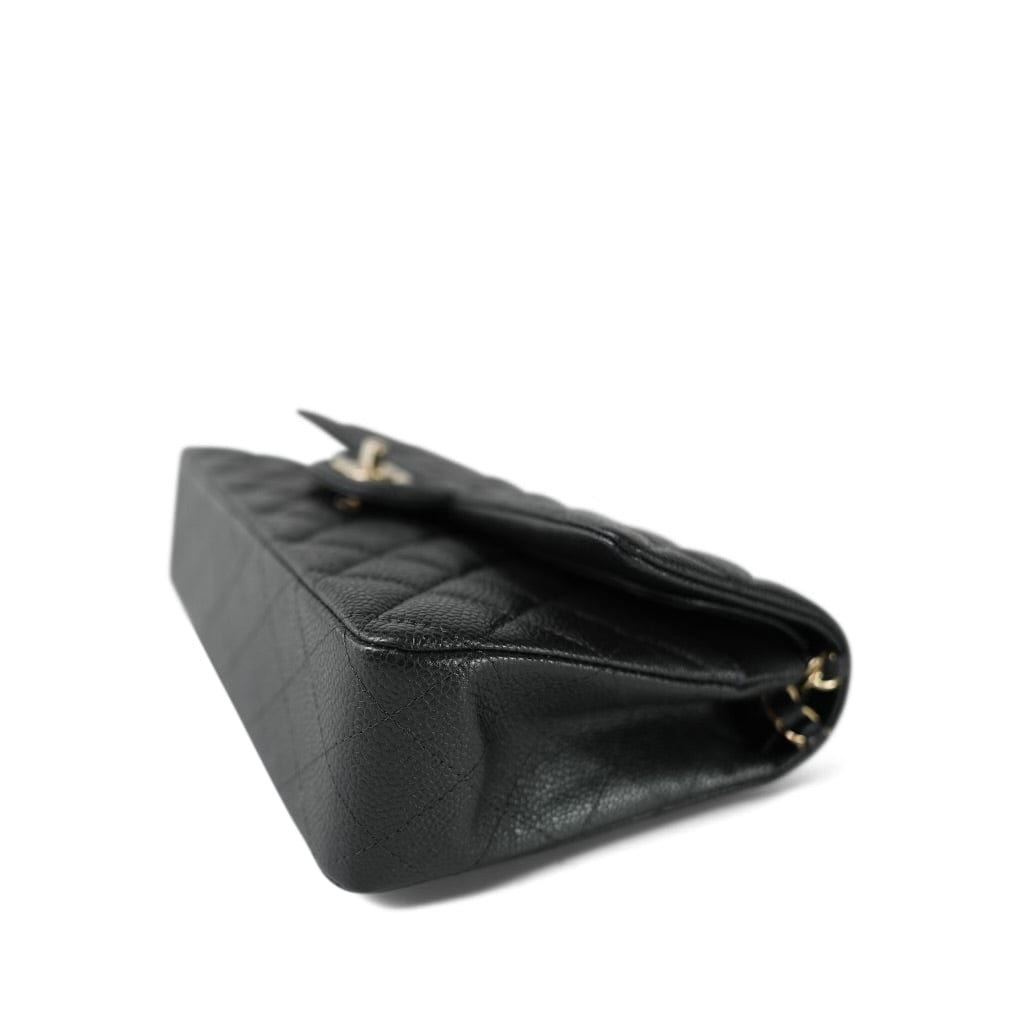 18S Dark Grey/Charcoal Caviar Quilted Classic Flap Medium Light Gold Hardware