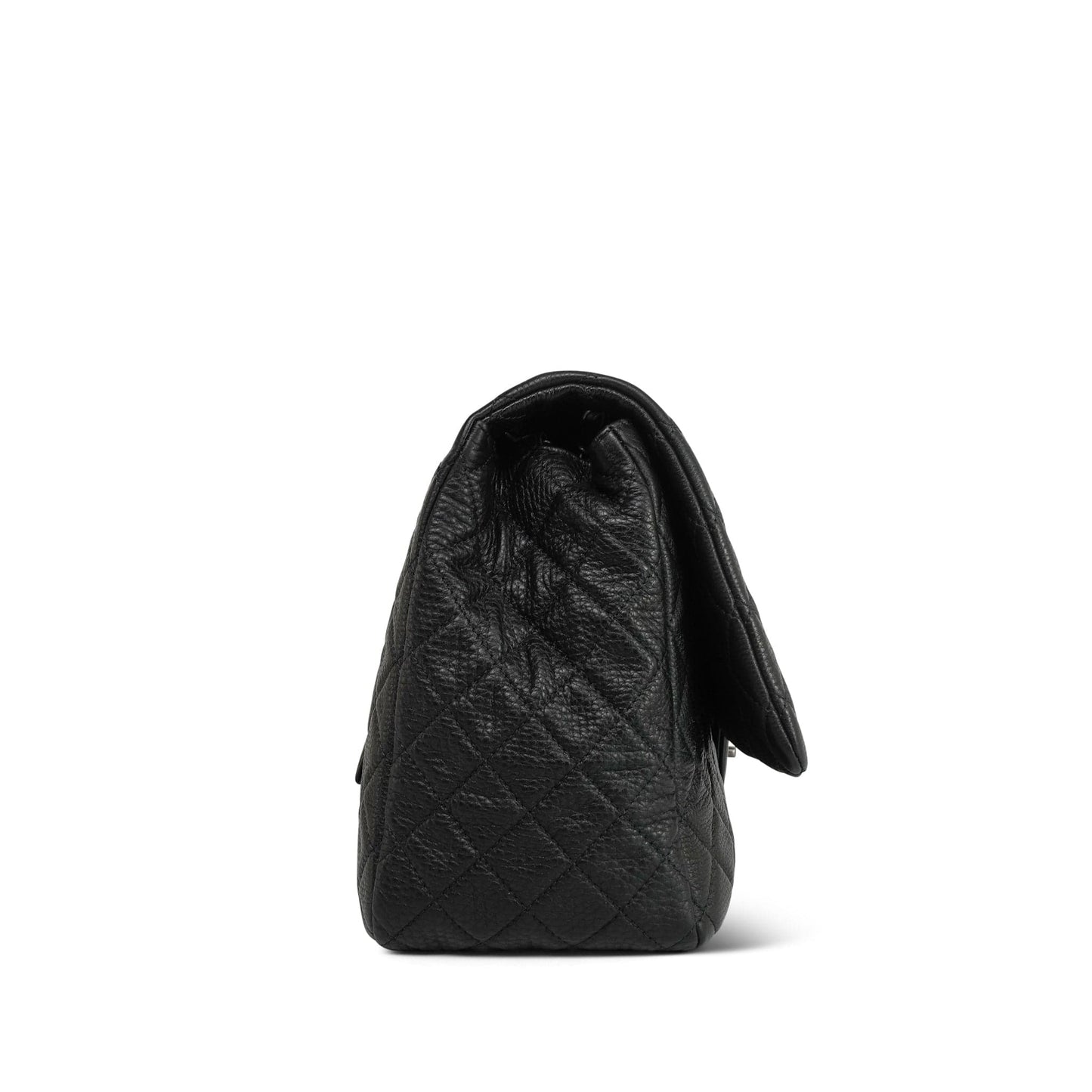 20A Black Grained Calfskin XXL Travel Flap Bag Ruthenium Hardware