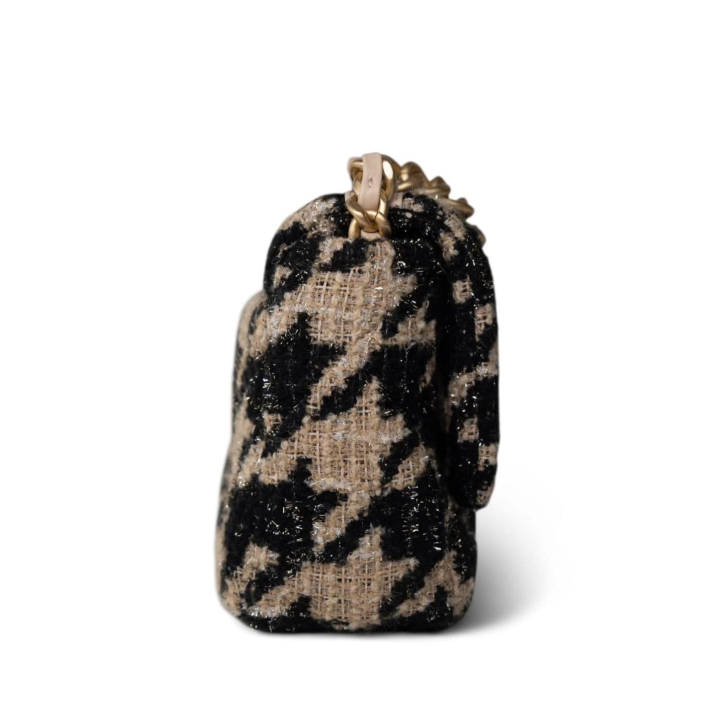 19K Beige/Black Tweed Quilted Houndstooth 19 Flap Small MHW