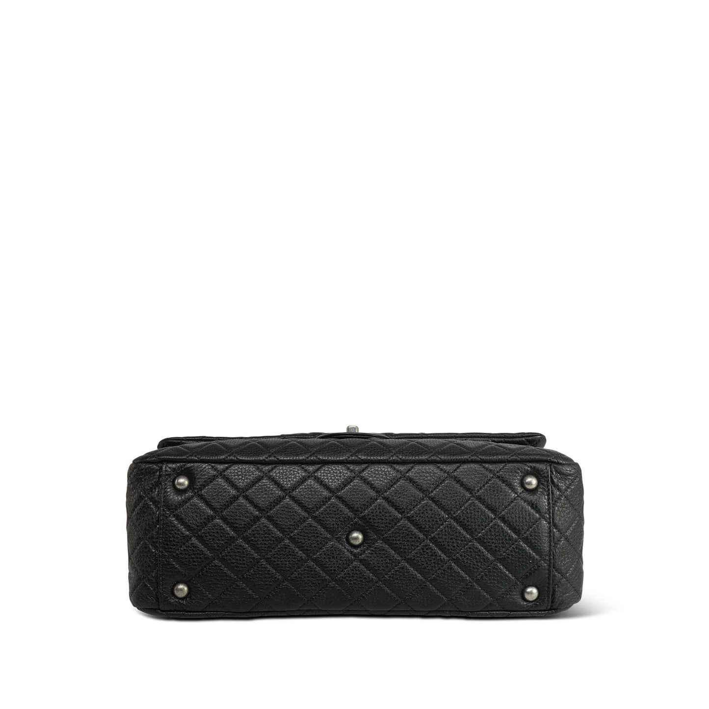 20A Black Grained Calfskin XXL Travel Flap Bag Ruthenium Hardware