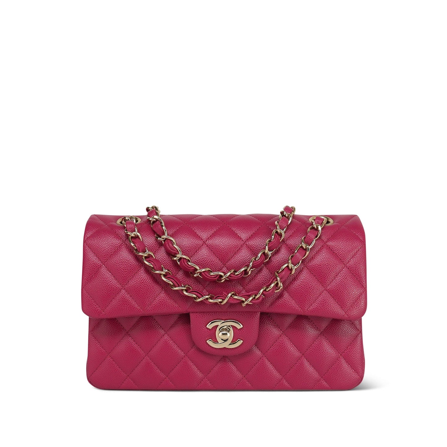 21A Dark Pink/Raspberry Caviar Quilted Classic Flap Small Light Gold Hardware