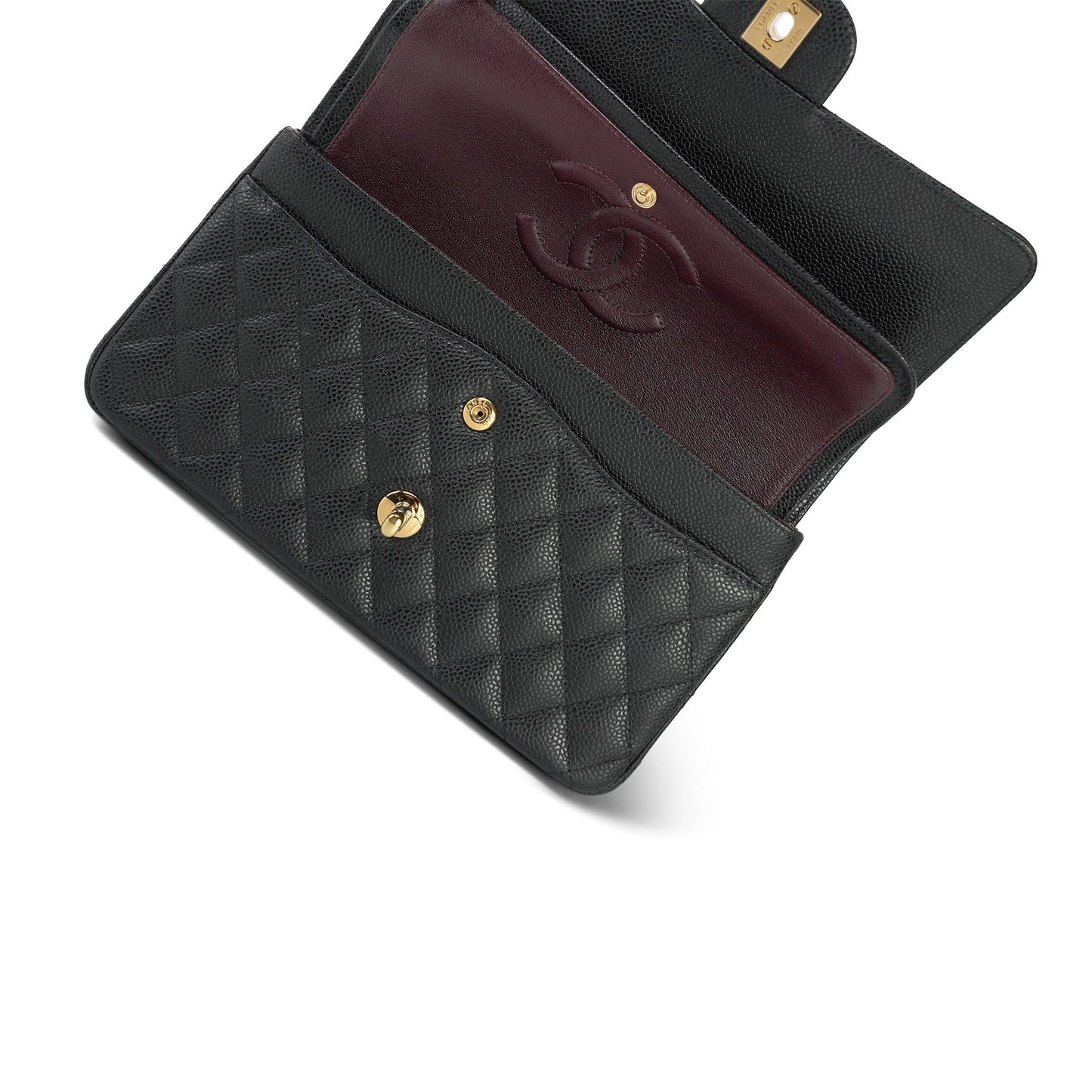 20S Black Caviar Quilted Classic Flap Medium Gold Hardware