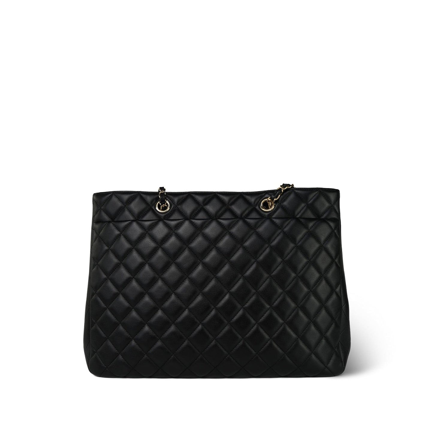 16B Black Lambskin Quilted CC Shopping Tote Large LGHW