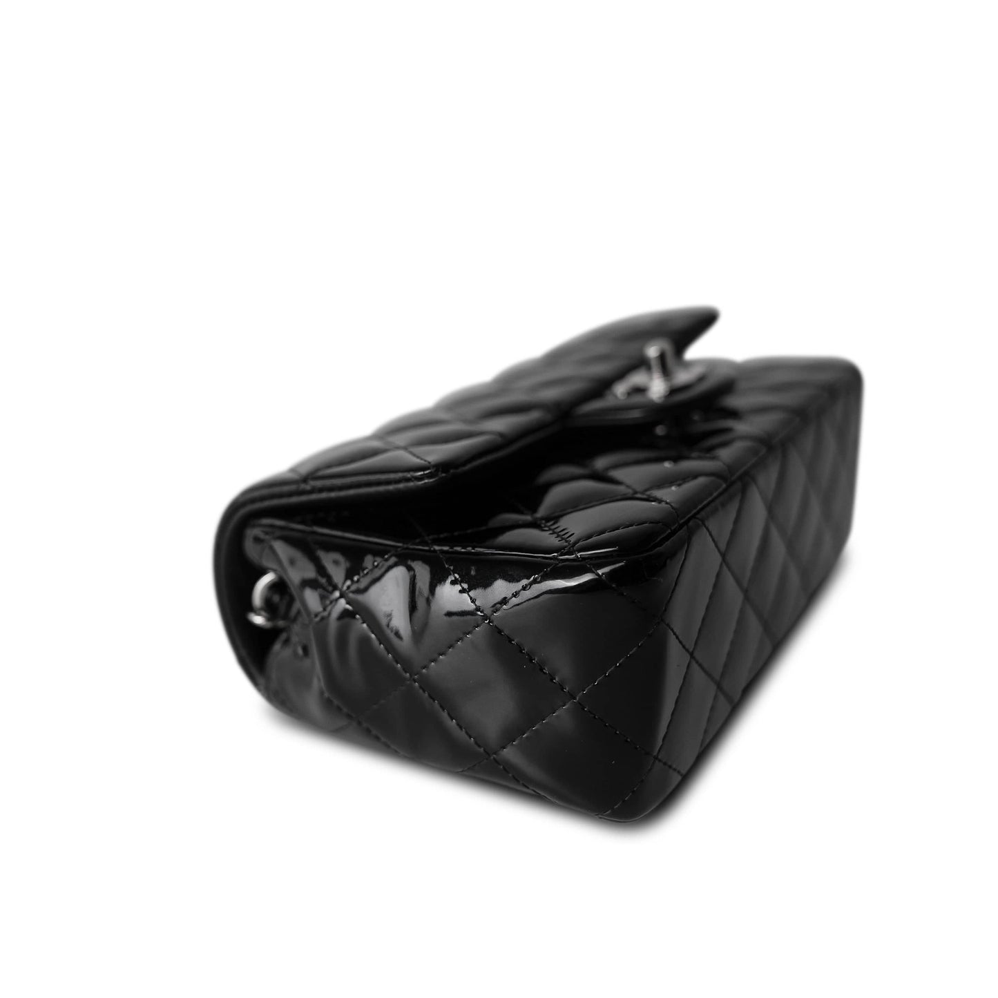 15B Black Patent Quilted Mini Rectangular Flap Silver Hardware