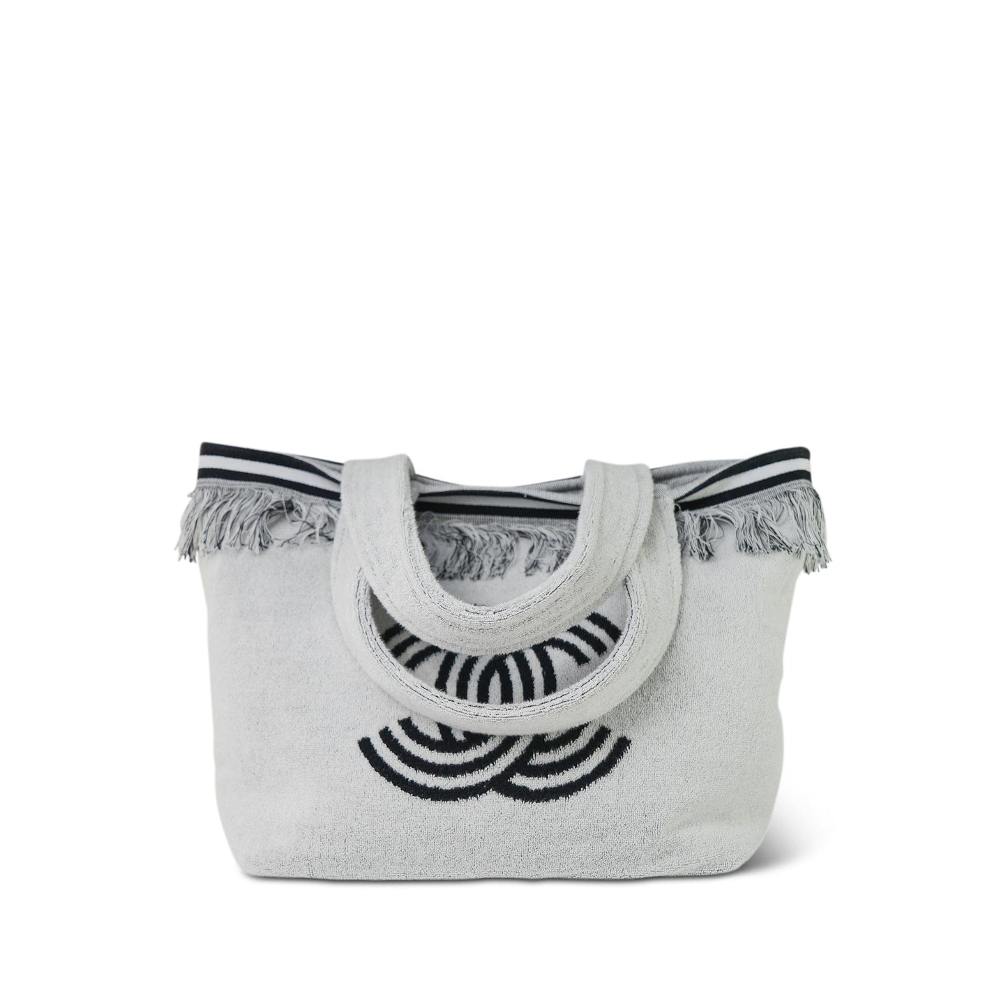 White/Black Terry Cloth Quilted CC Beach Tote with Towel Set