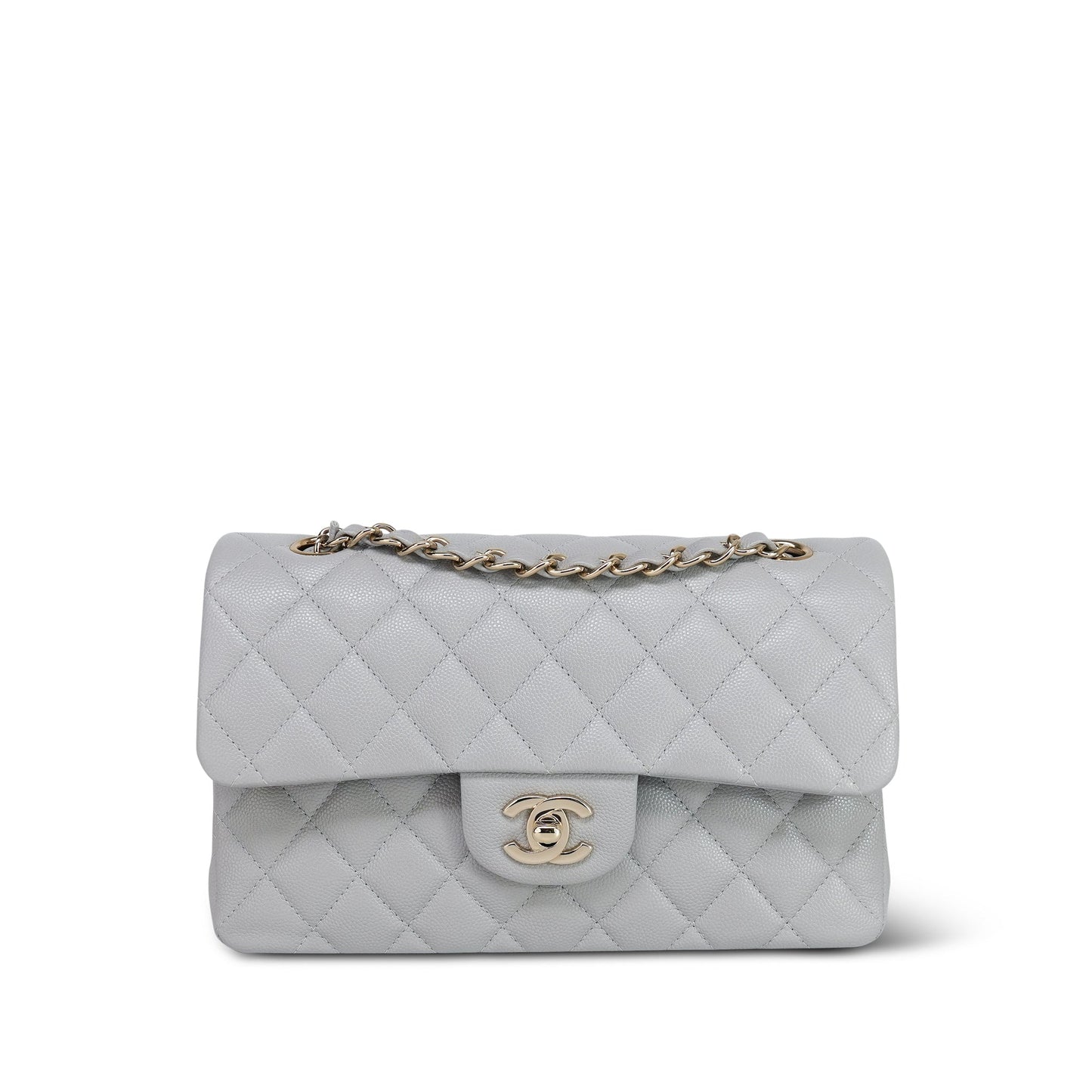 21A Grey Caviar Quilted Classic Flap Small Light Gold Hardware