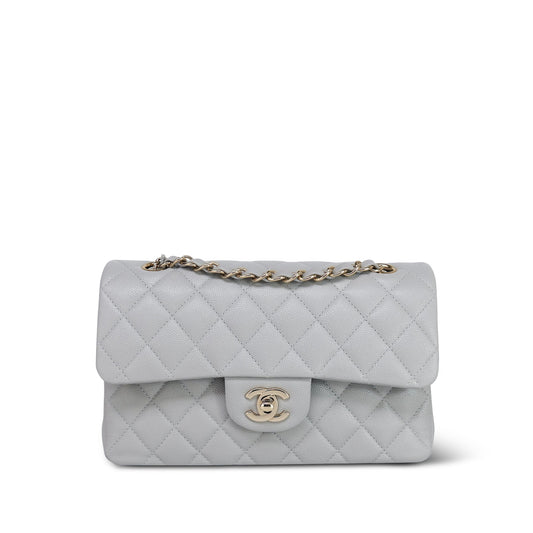 21A Grey Caviar Quilted Classic Flap Small Light Gold Hardware