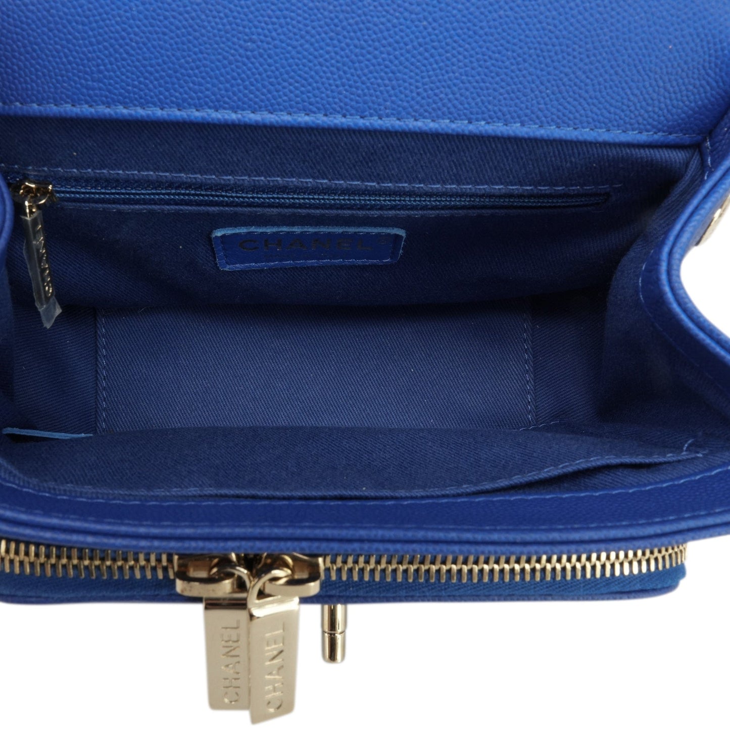 20P Blue Caviar Quilted Business Affinity Flap Small Light Gold Hardware