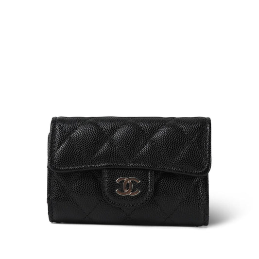 21K Black Caviar Quilted Classic Flap Key Holder SHW