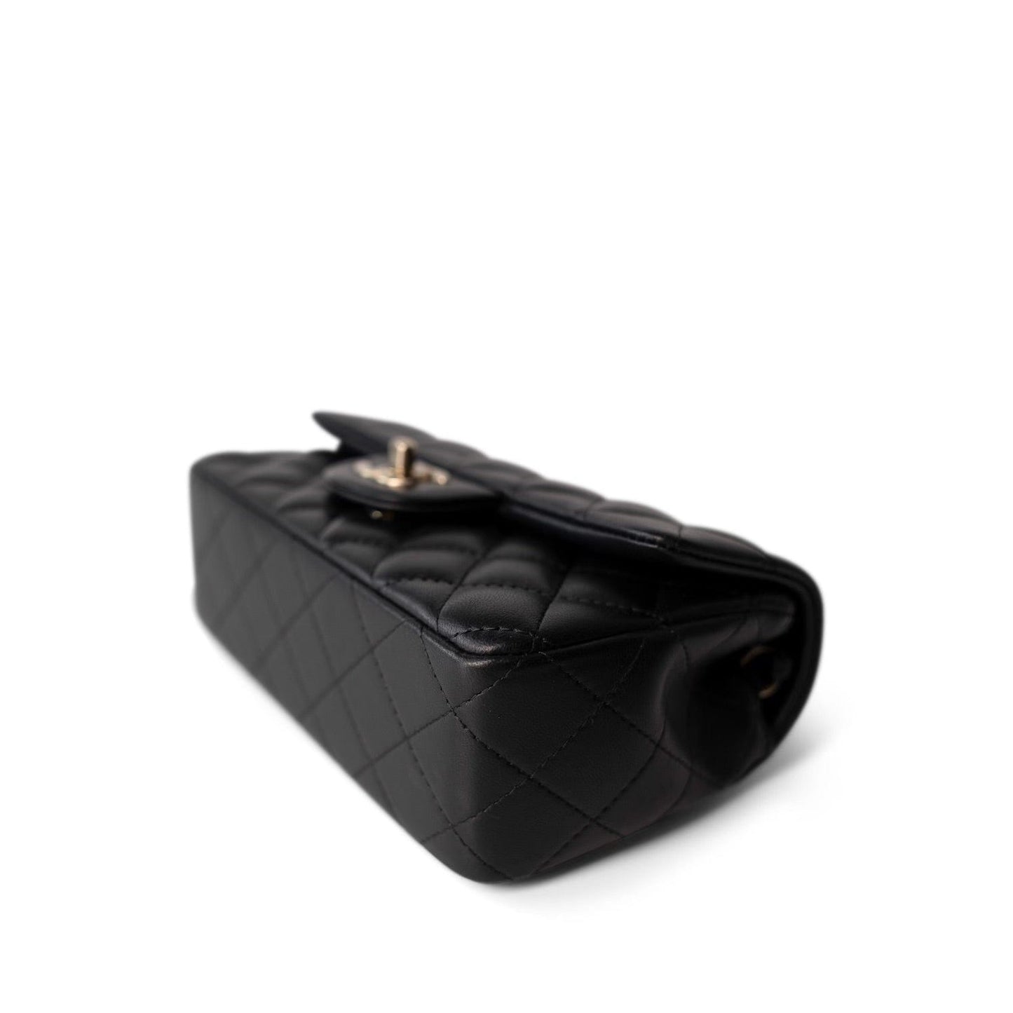 21K Black Lambskin Quilted Mini Rectangular Flap LGHW