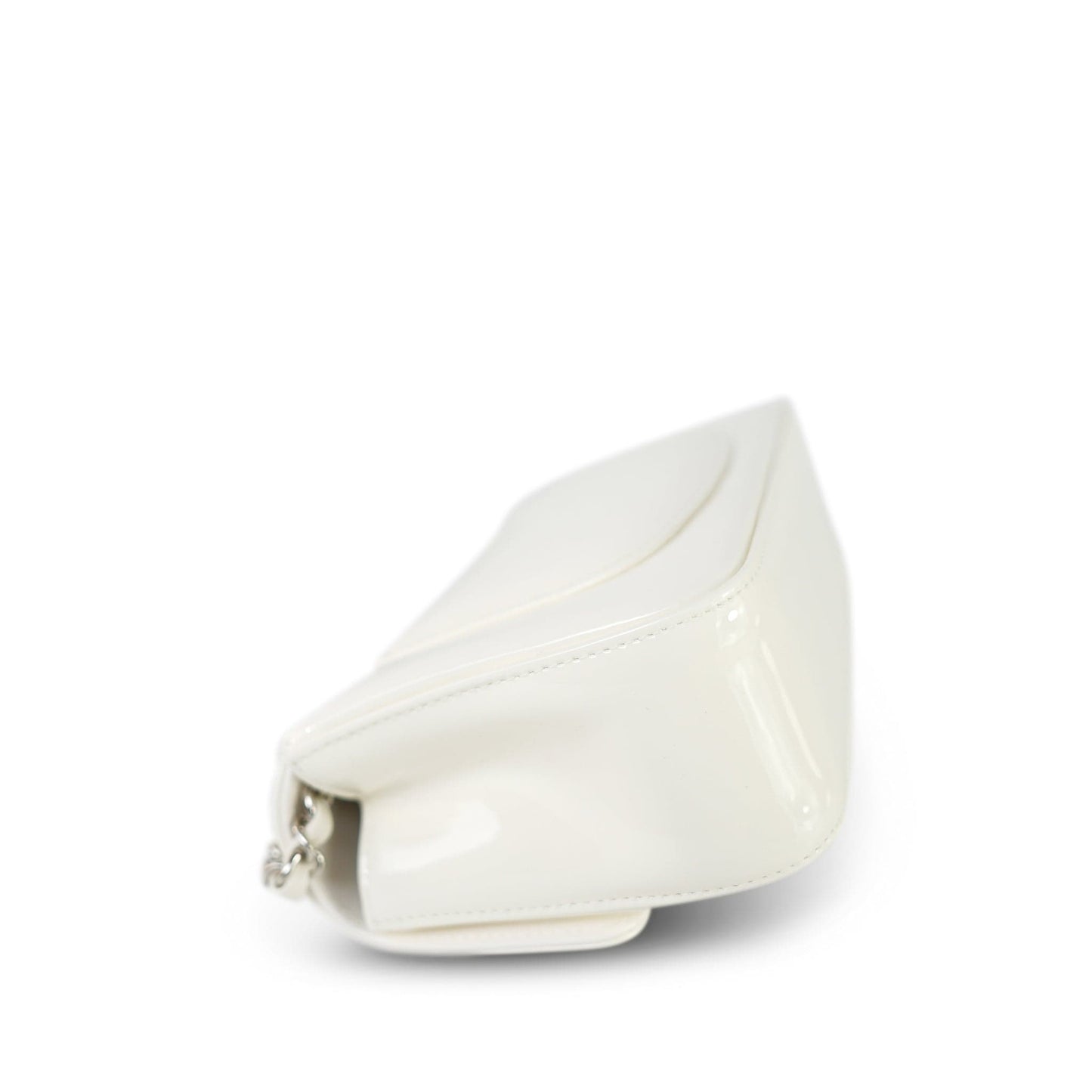 White Patent Camellia Single Flap Bag Silver Hardware