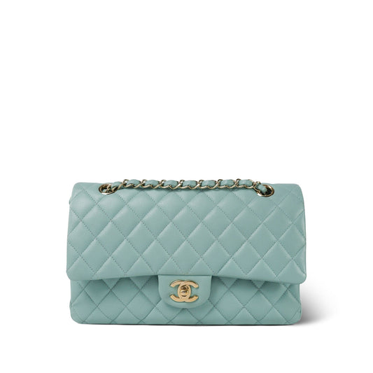 Tiffany Blue Caviar Quilted Classic Flap Medium Light Gold Hardware