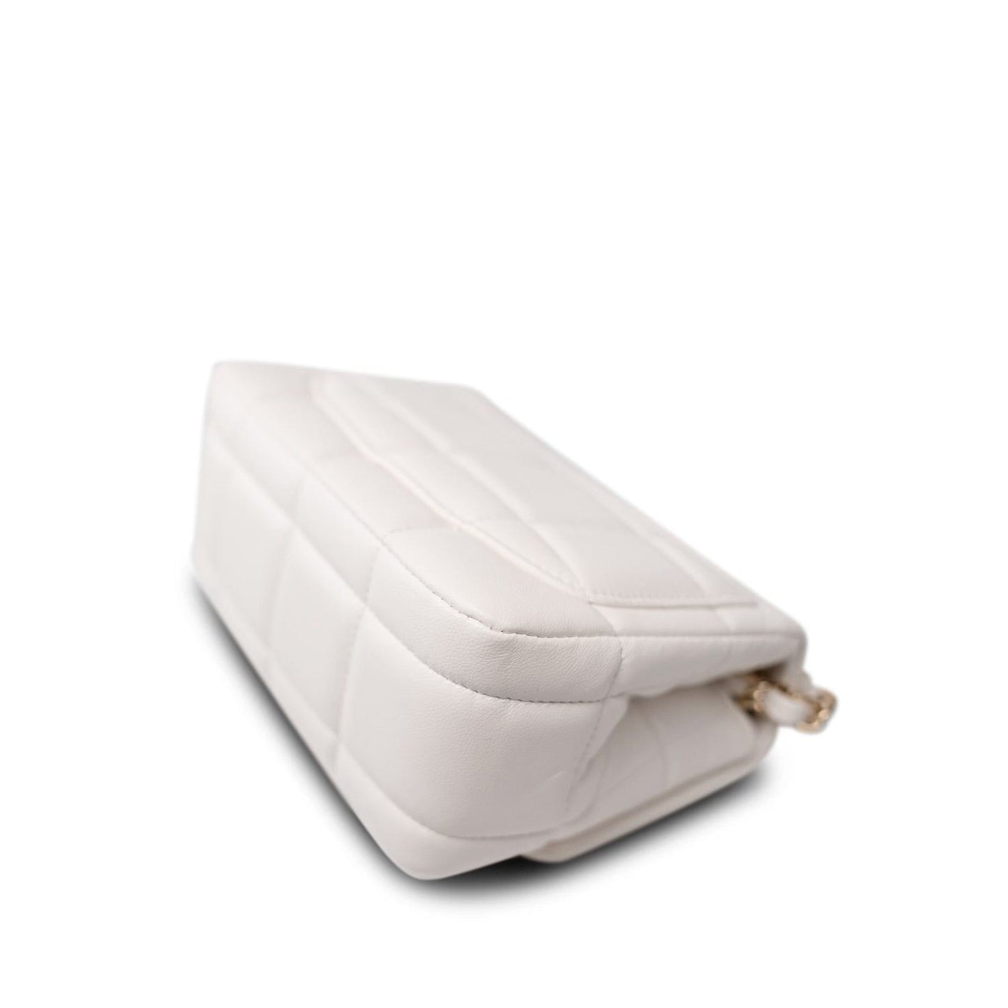 White Lambskin Quilted Monacoco Mini Square Flap LGHW