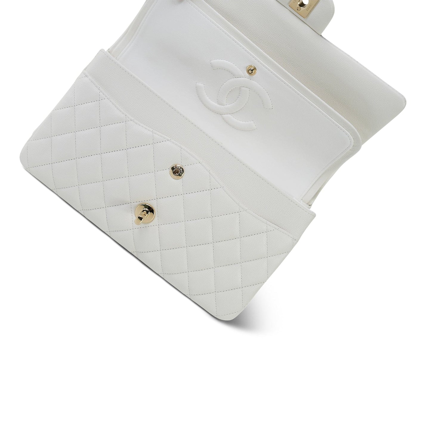 White Caviar Quilted Classic Flap Medium Light Gold Hardware