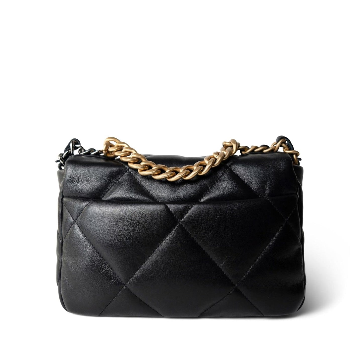 22A Black Lambskin Quilted 19 Flap Small Mixed Hardware