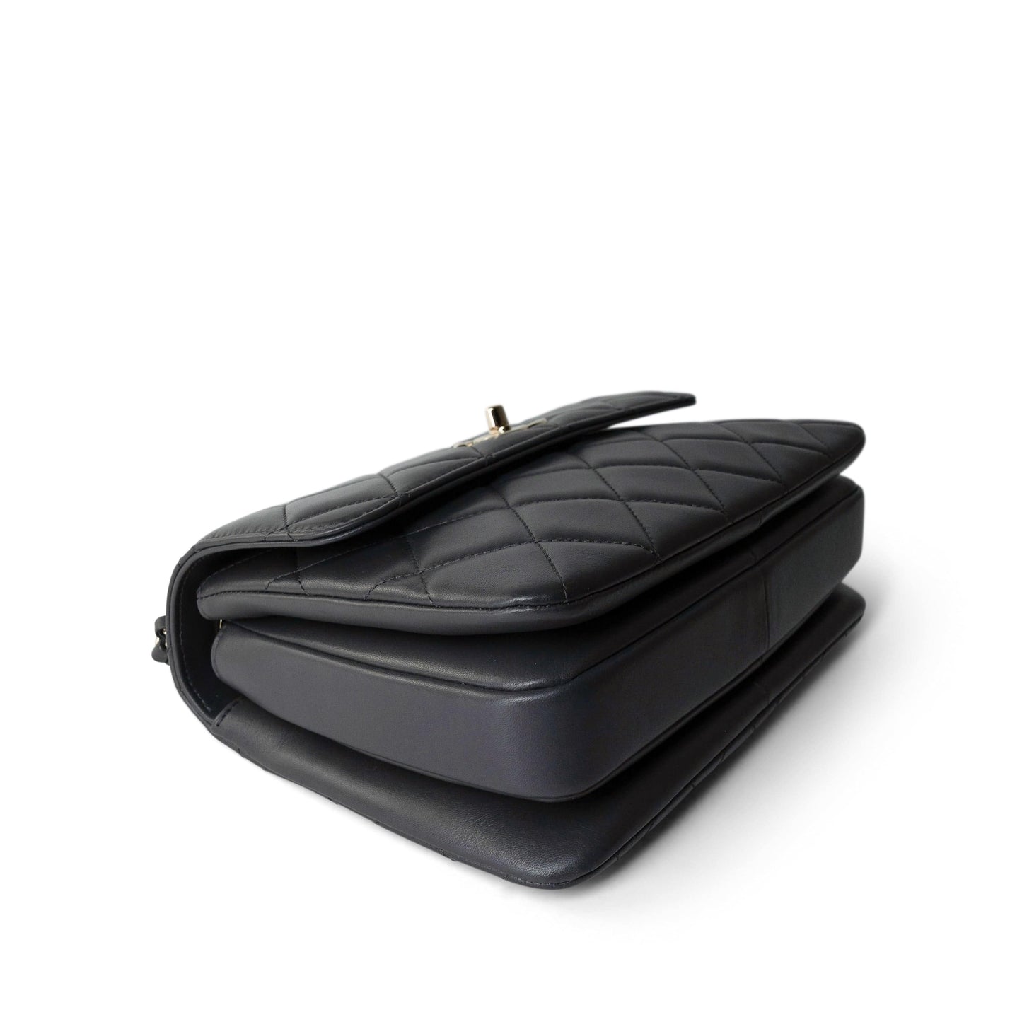 Trendy CC Grey Lambskin Quilted Small Light Gold Hardware