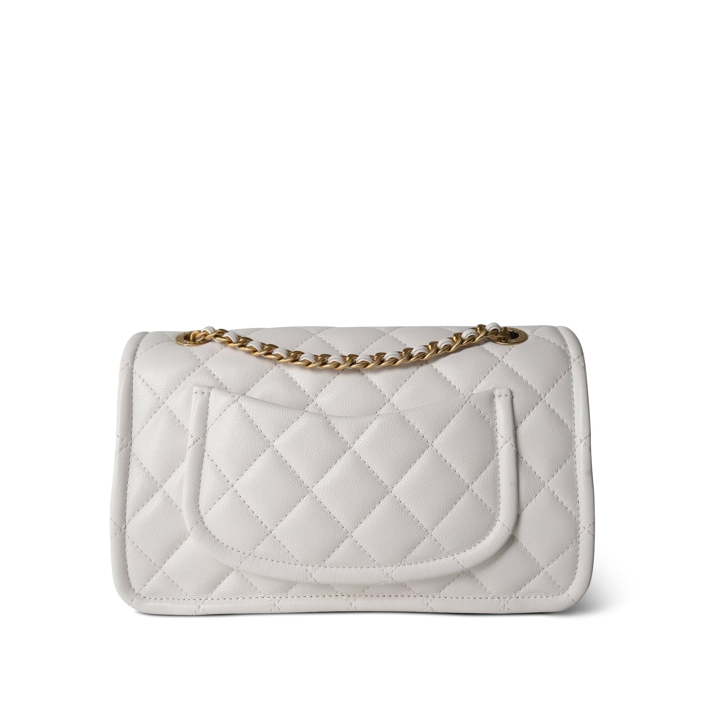 21P White Caviar Quilted Sweet Single Flap Bag Aged Gold Hardware