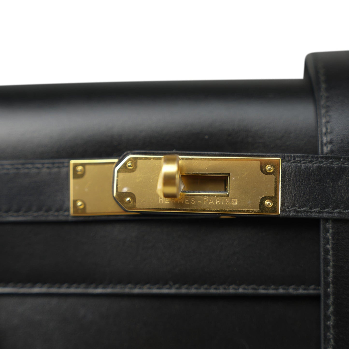 Vintage Kelly Sellier 28 Black Box Calfskin Gold Plated (Y) Stamp