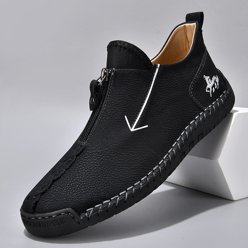 Men's Leather Zipper Hand-stitched Boots