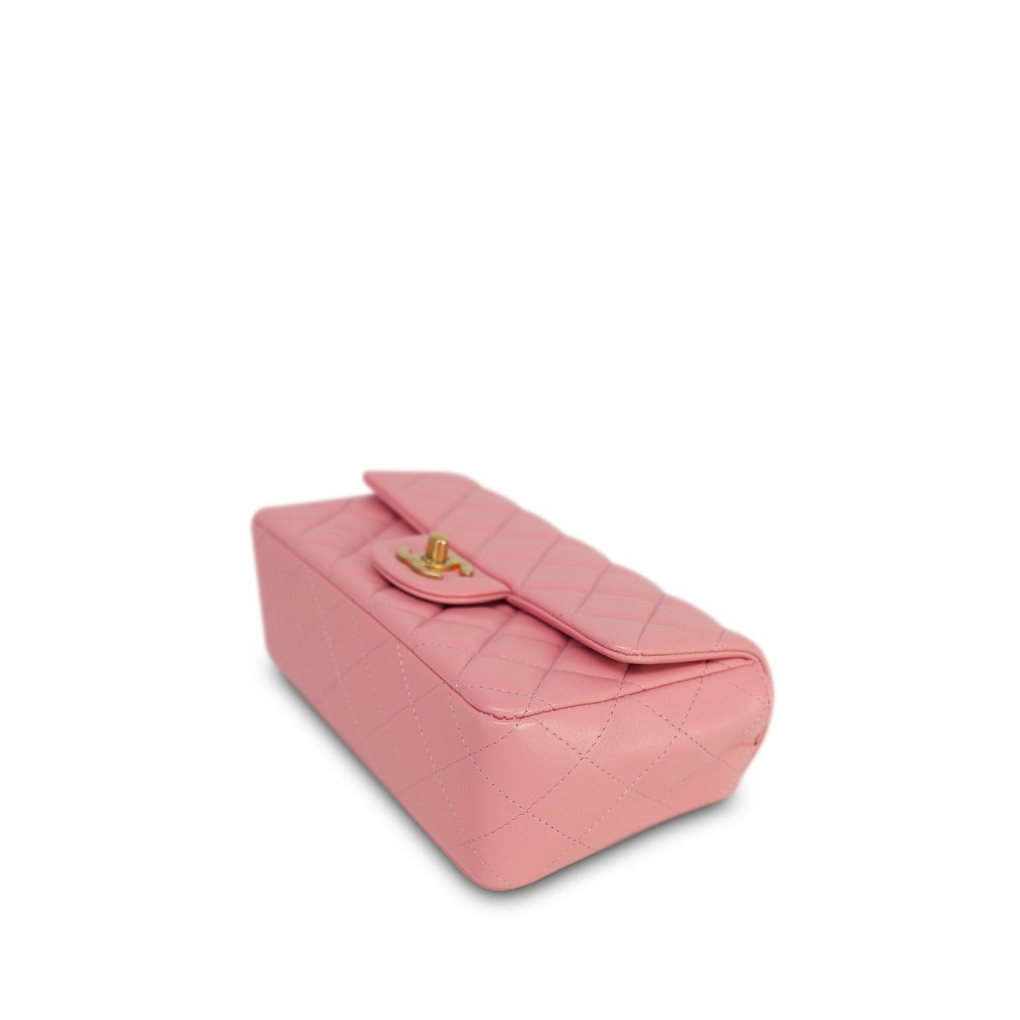 19s Pink Lambskin Quilted Mini Rectangular Flap Aged Gold Hardware
