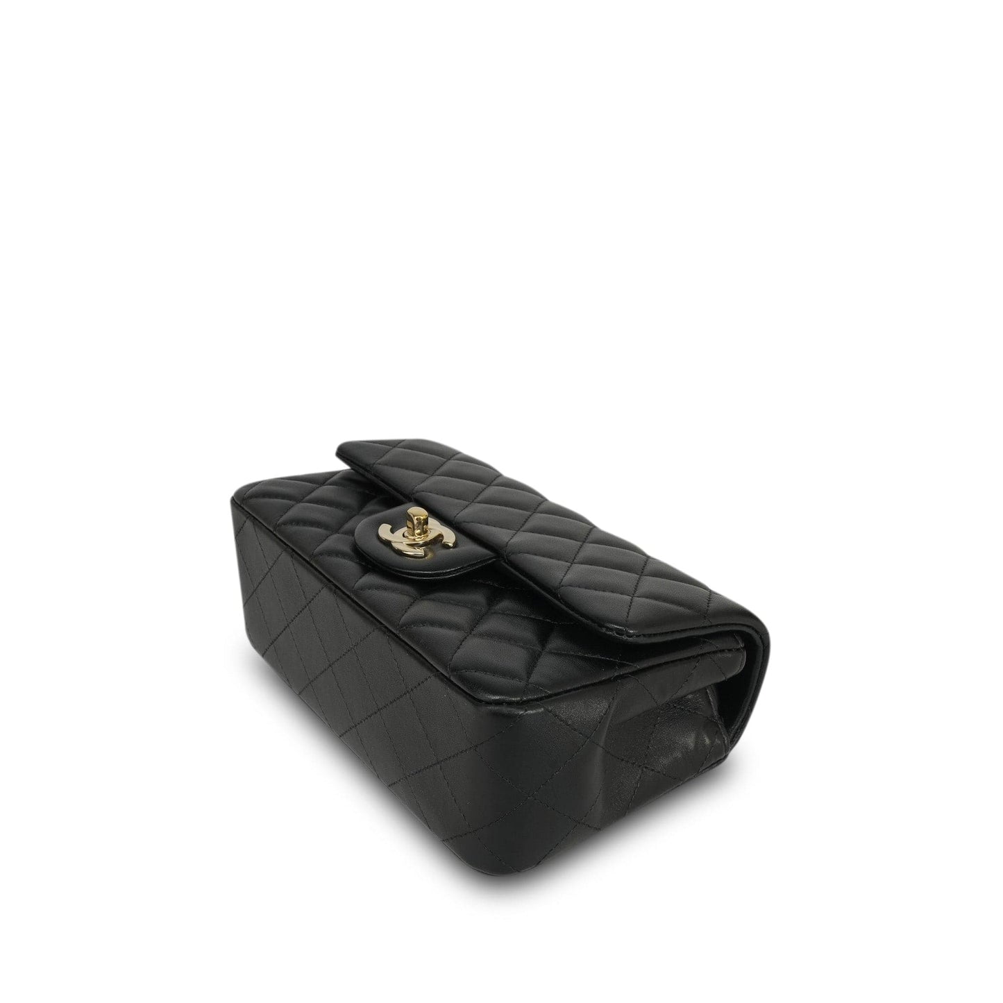 22A Black Lambskin Quilted Mini Rectangular Flap LGHW