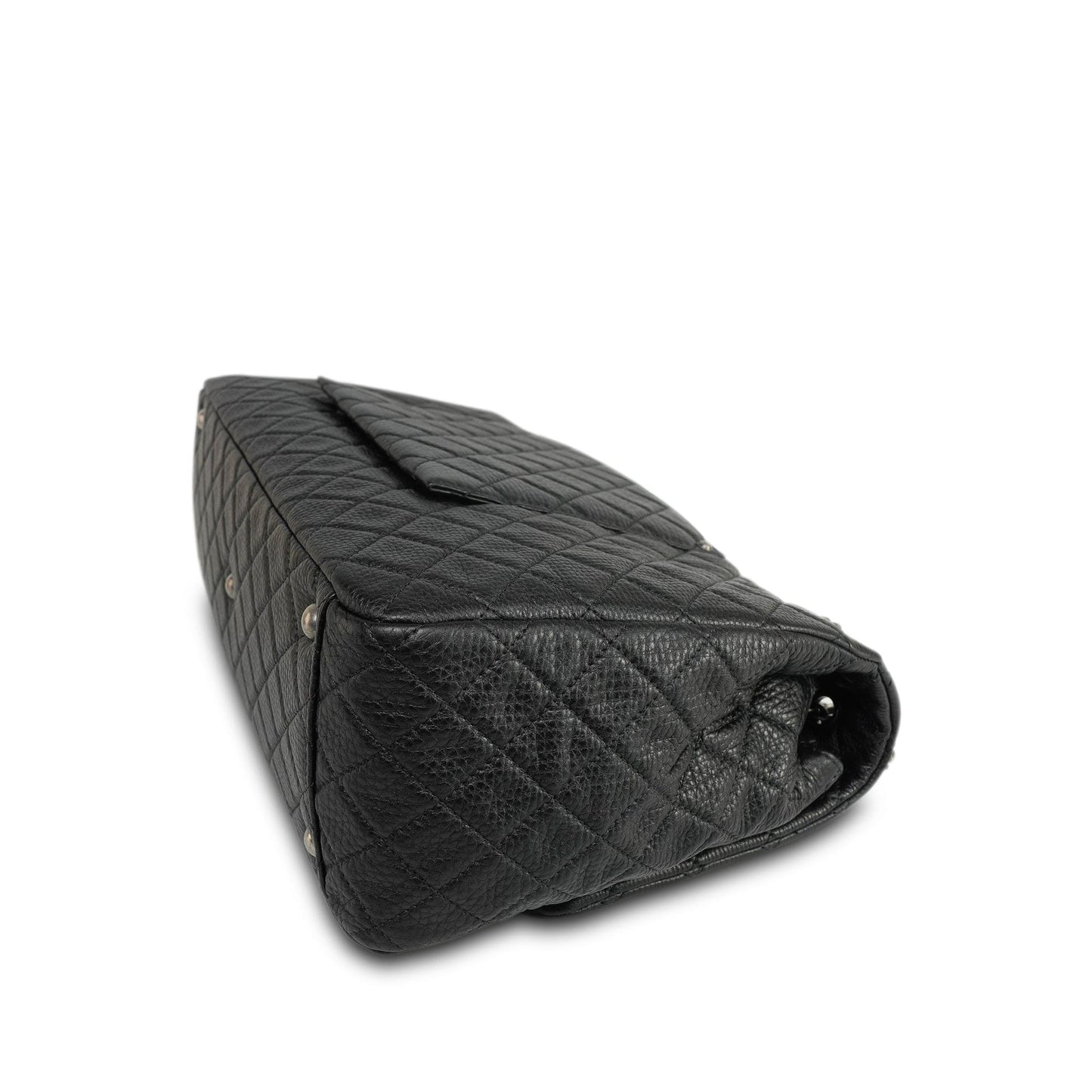 20A Black Grained Calfskin XXL Travel Flap Bag Ruthenium Hardware