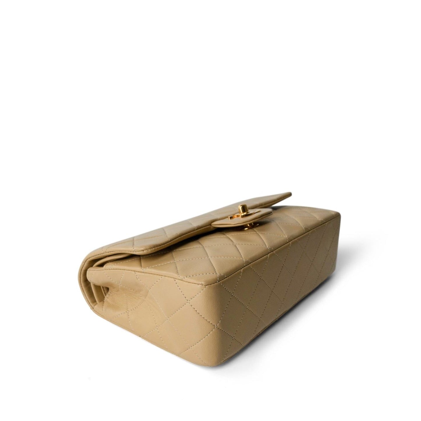 Vintage Beige Lambskin Quilted Classic Flap Small GHW