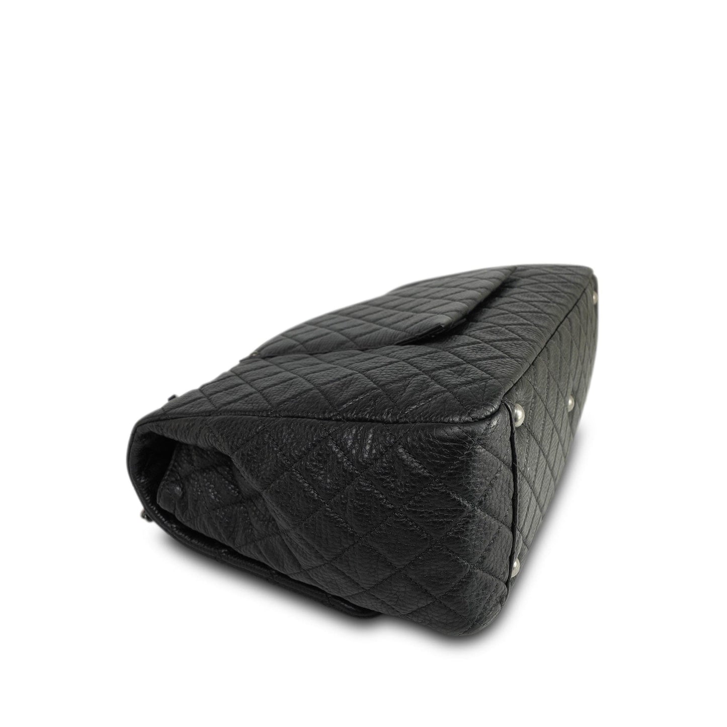 20A Black Grained Calfskin XXL Travel Flap Bag Ruthenium Hardware