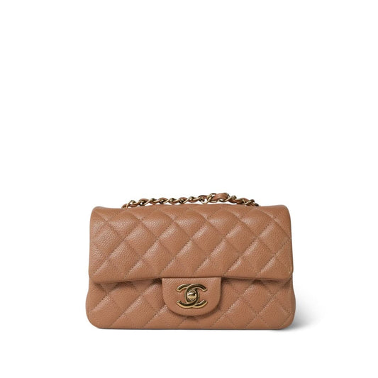 18S Dark Beige Caviar Quilted Mini Rectangular Flap LGHW