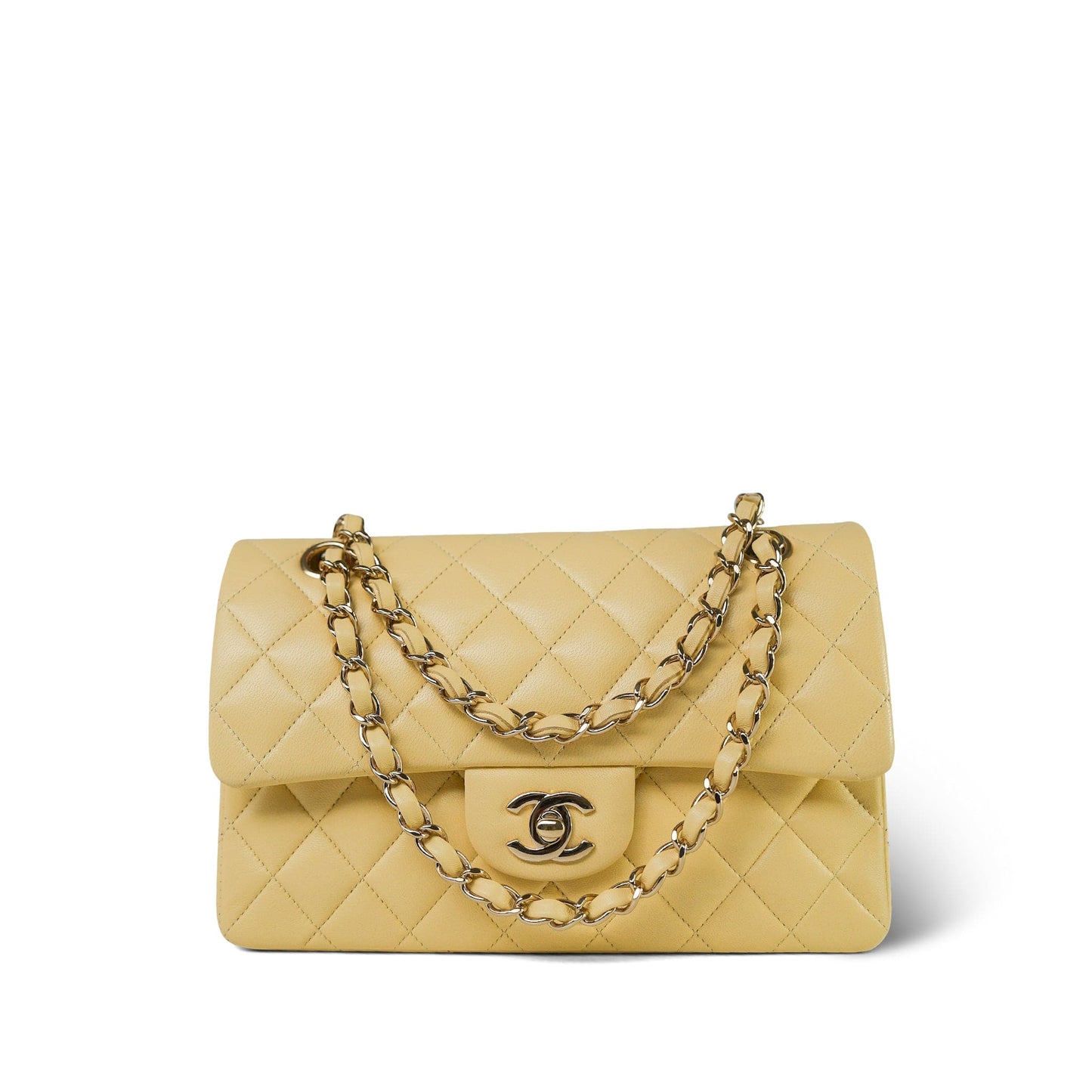 21C Yellow Lambskin Quilted Classic Flap Small Light Gold Hardware