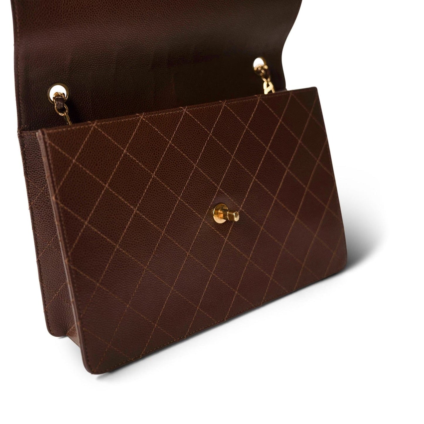 Vintage Brown Caviar Quilted Large Single Flap Bag GHW