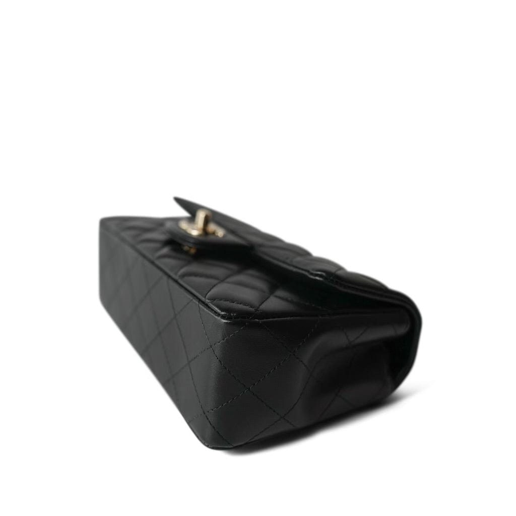 22A Black Lambskin Quilted Mini Rectangular Flap LGHW