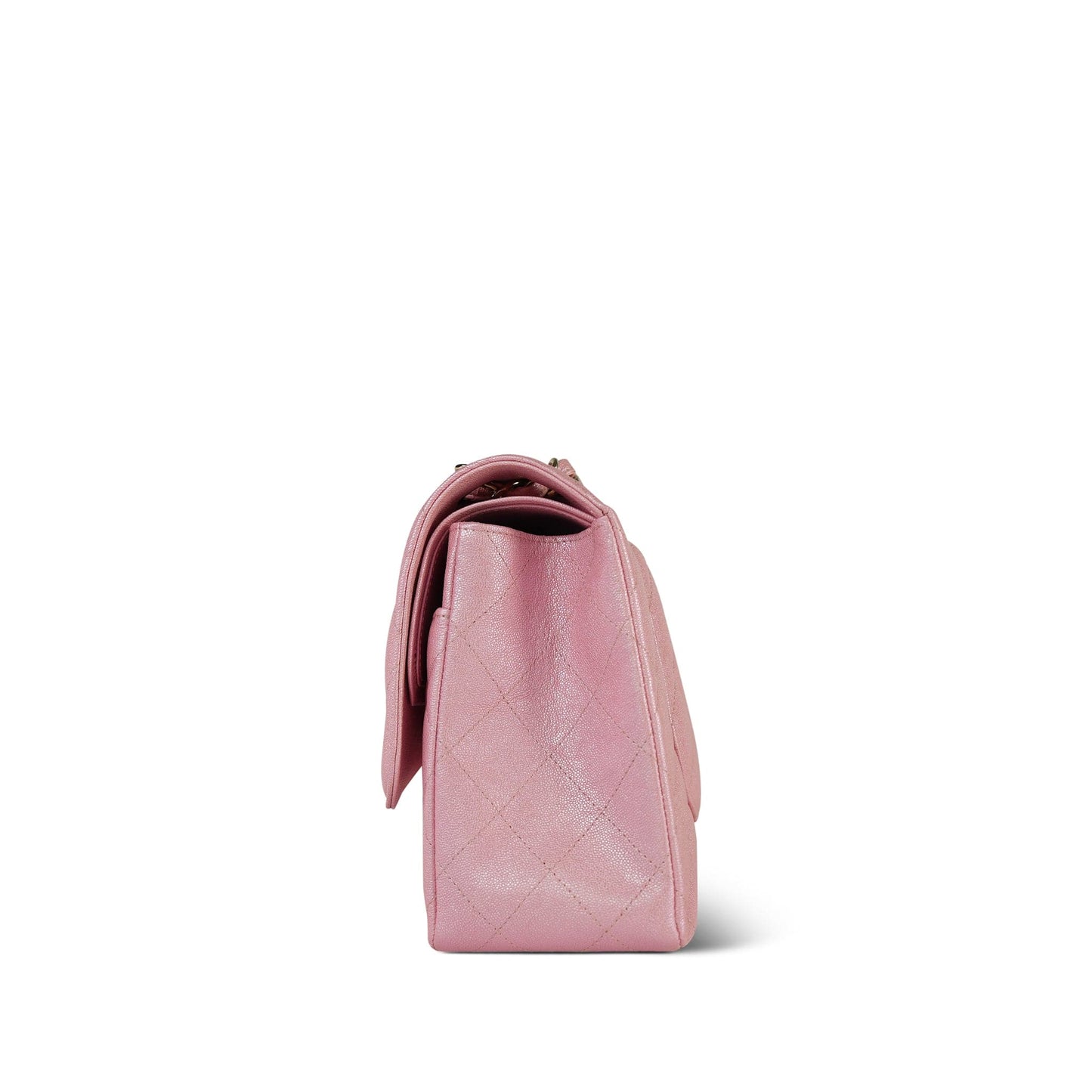 19S Iridescent Pink Caviar Quilted Jumbo Classic Flap Light Gold Hardware