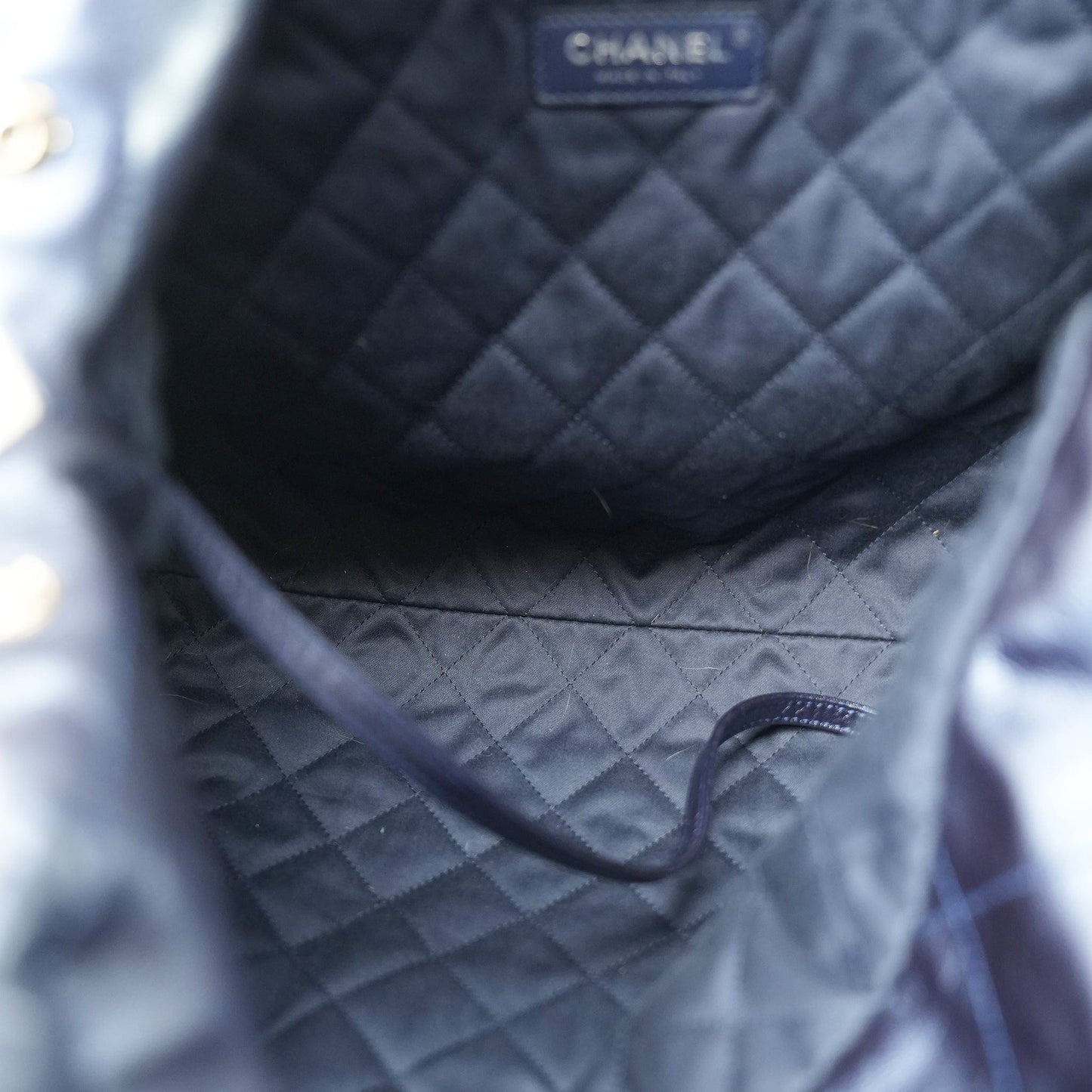 22A Metallic Navy Calfskin Quilted 22 Medium Hobo Bag