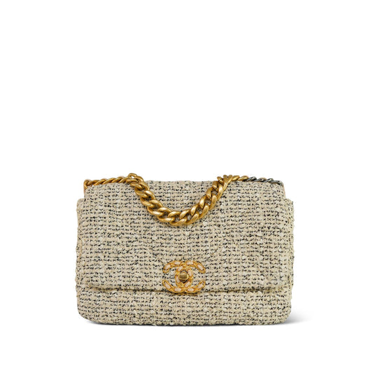 21S Ecru Black & White Tweed Quilted Small 19 Flap MHW