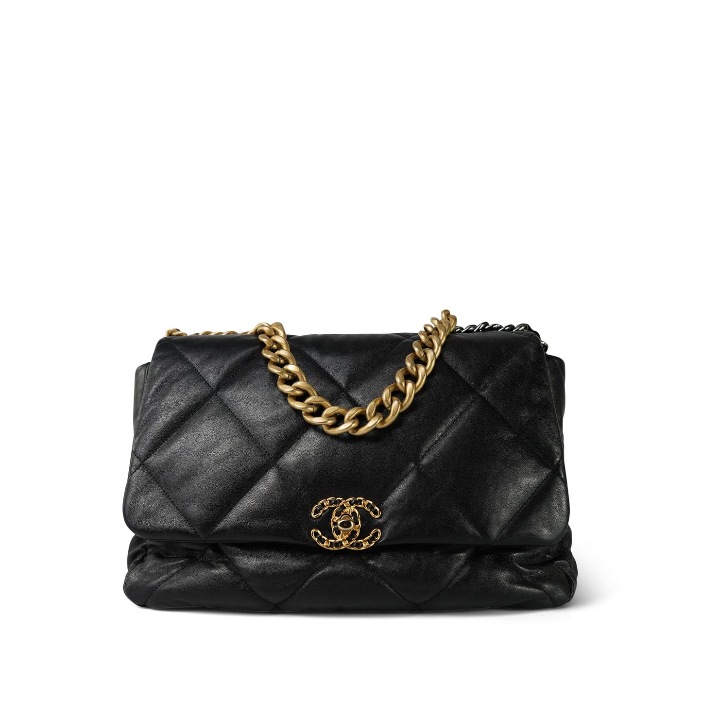 20S Black Goatskin Quilted Maxi 19 Flap Mixed Hardware