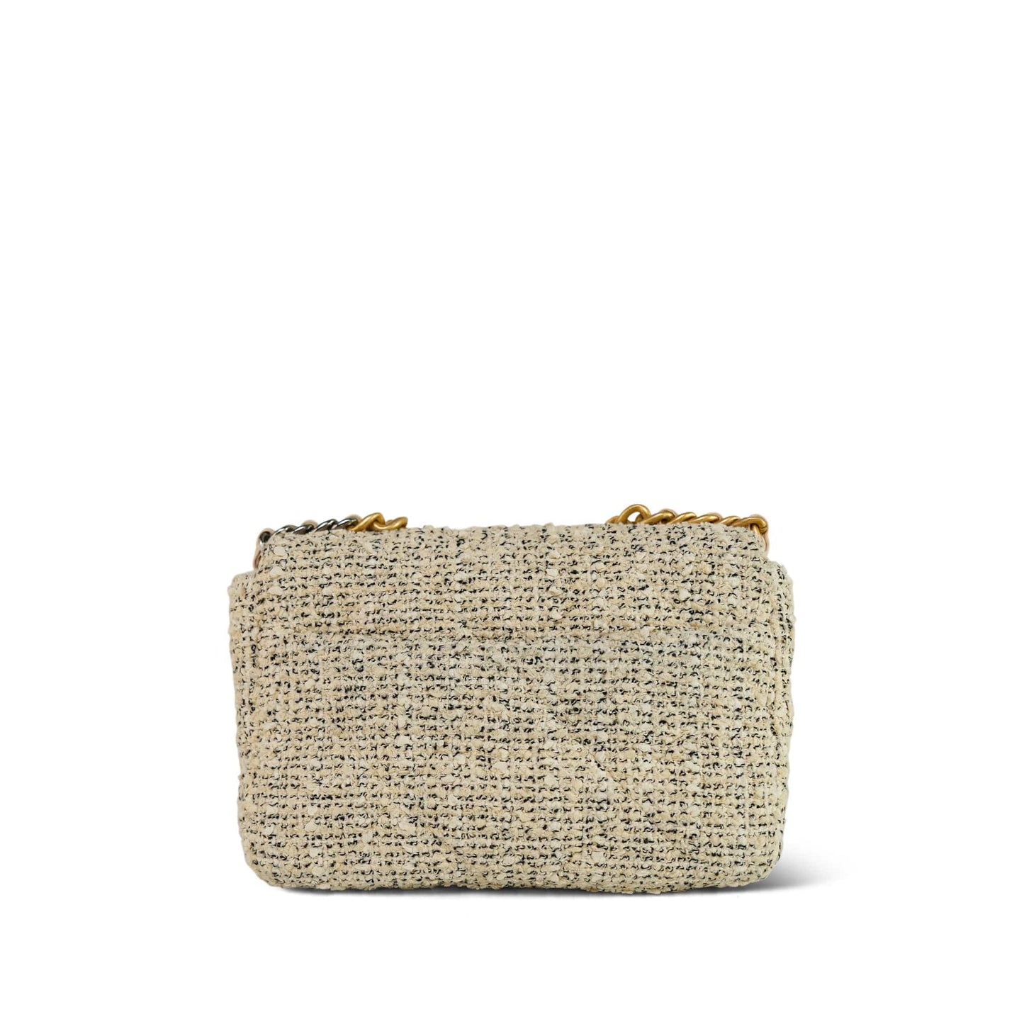 21S Ecru Black & White Tweed Quilted Small 19 Flap MHW