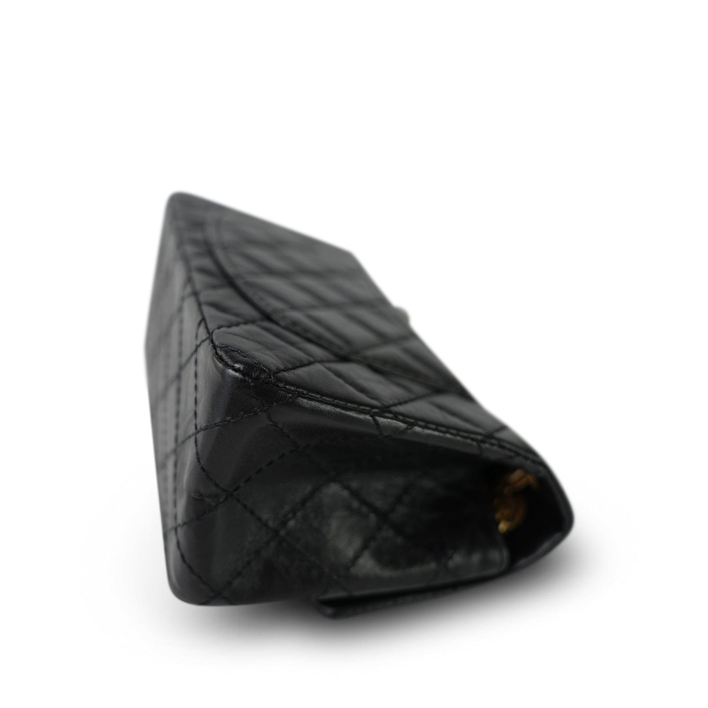 22A Black Crumpled Calfskin Quilted Reissue 2.55 224 Aged Gold Hardware