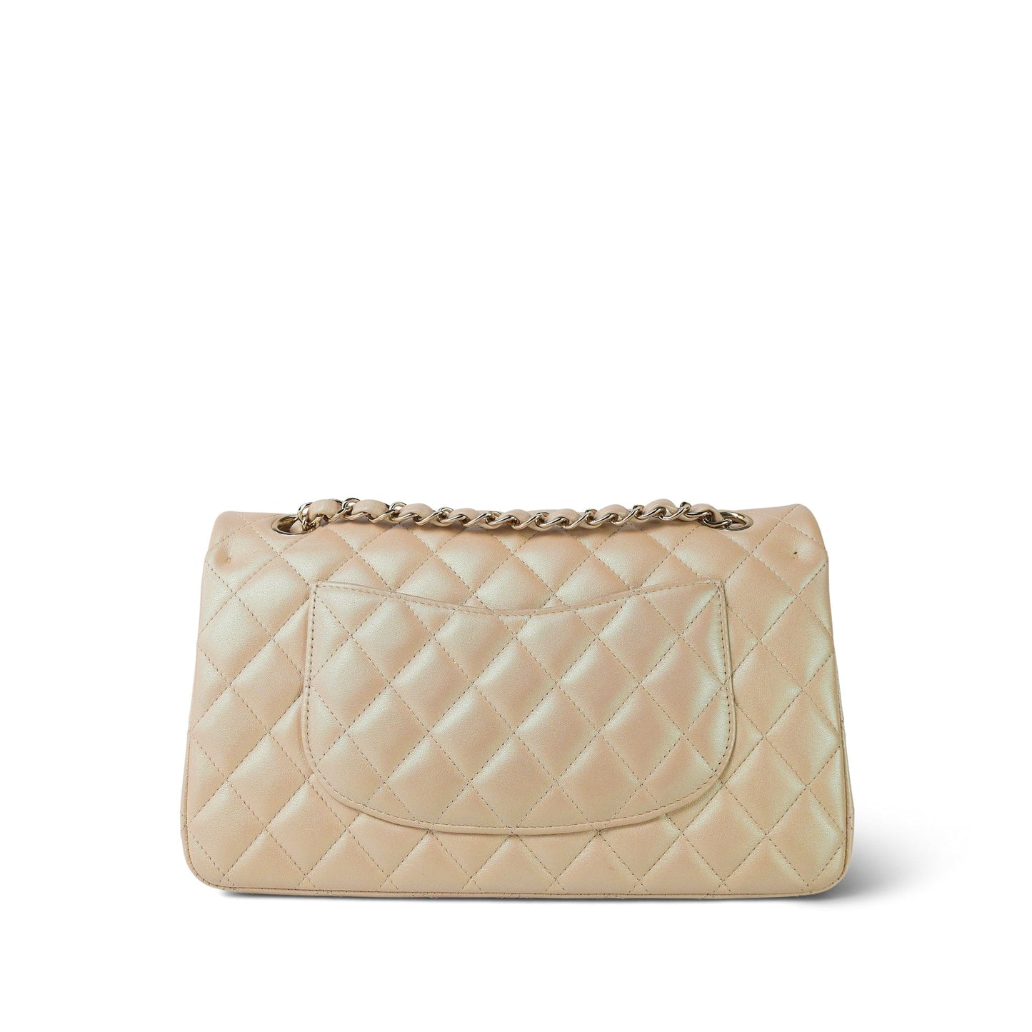 21S Pearly Beige Lambskin Quilted Classic Flap Medium Light Gold Hardware