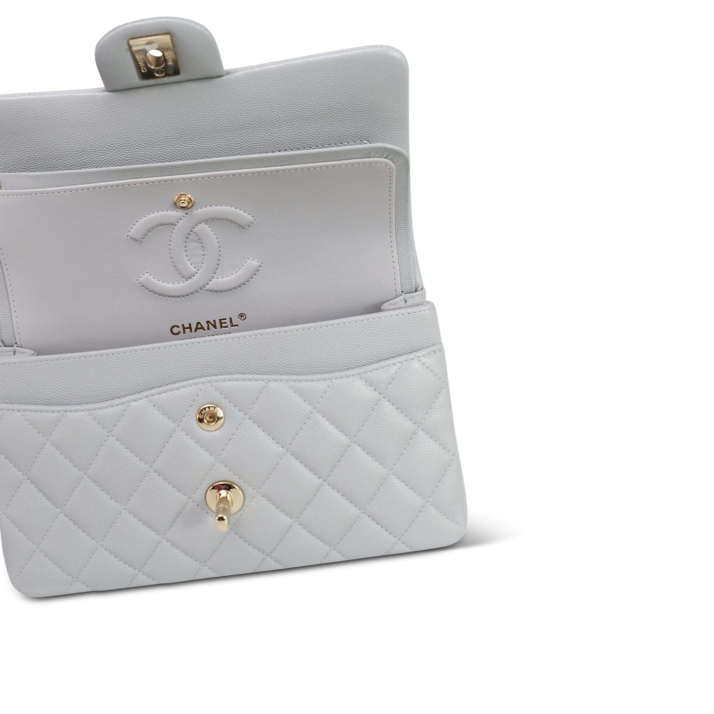 21A Grey Caviar Quilted Classic Flap Small Light Gold Hardware